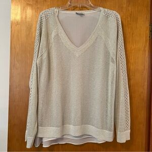 Lucky Brand Cream V-Neck Sweater with Textured Sleeves Size XL